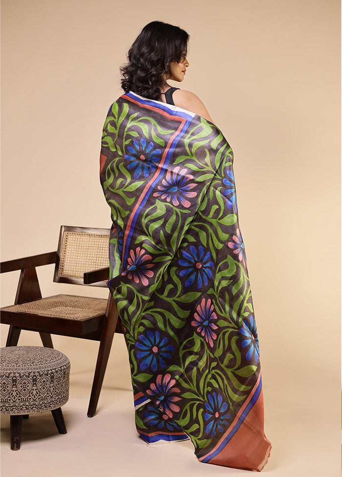 Multicolor Handloom Tussar Pure Silk Saree With Blouse Piece