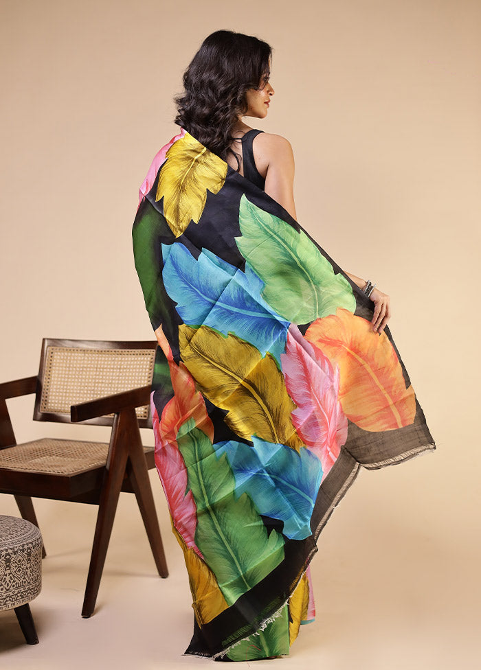 Multicolor Printed Pure Silk Saree Without Blouse Piece