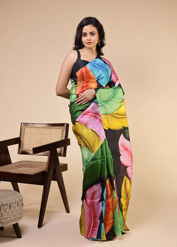 Multicolor Printed Pure Silk Saree Without Blouse Piece