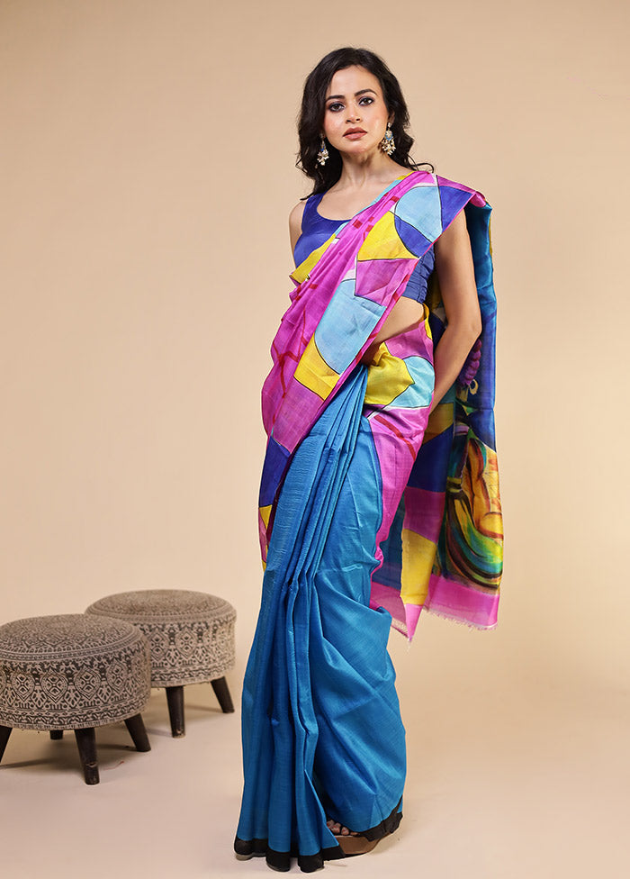 Purple Printed Pure Silk Saree Without Blouse Piece
