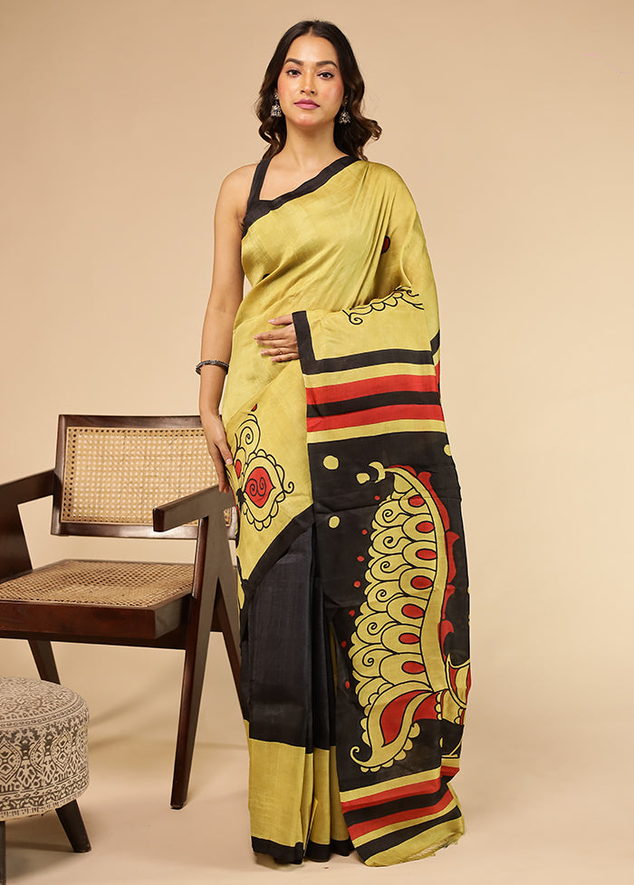 Green Printed Pure Silk Saree Without Blouse Piece