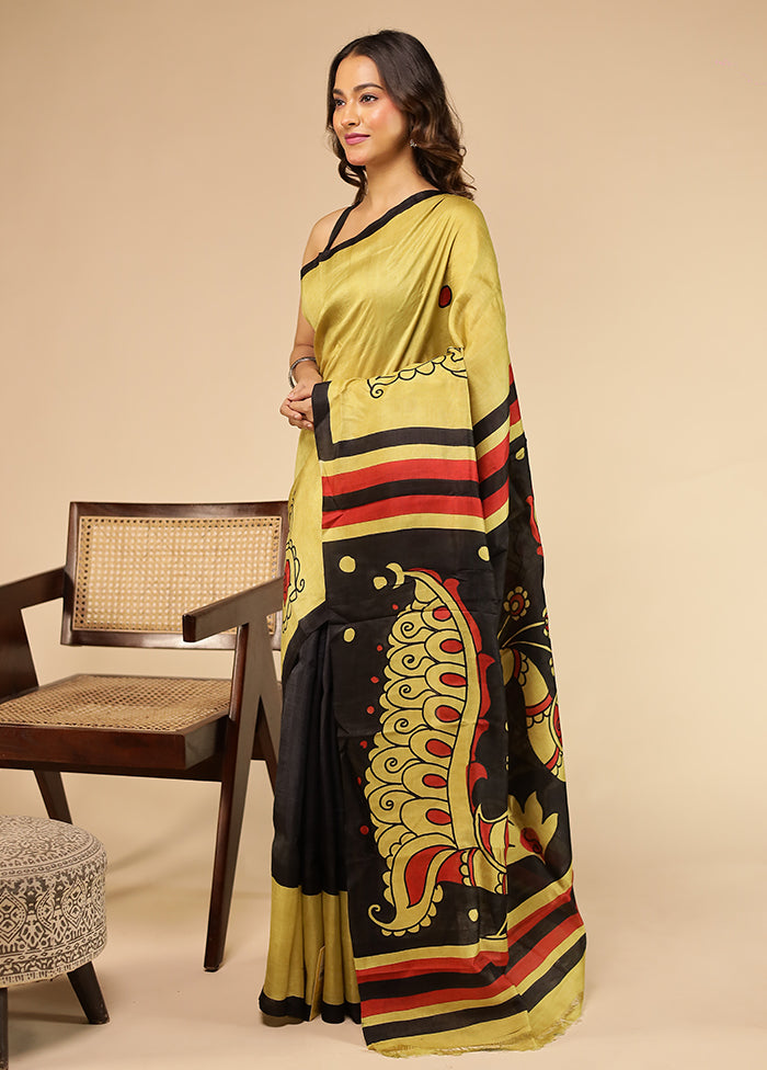 Green Printed Pure Silk Saree Without Blouse Piece