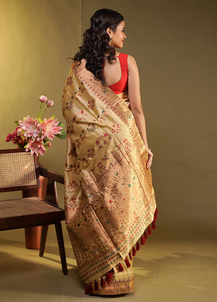 Cream Assam Silk Saree With Blouse Piece