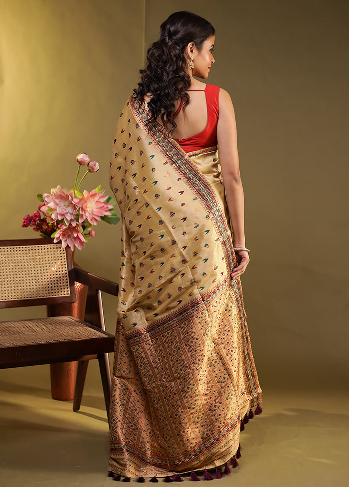 Cream Assam Silk Saree With Blouse Piece