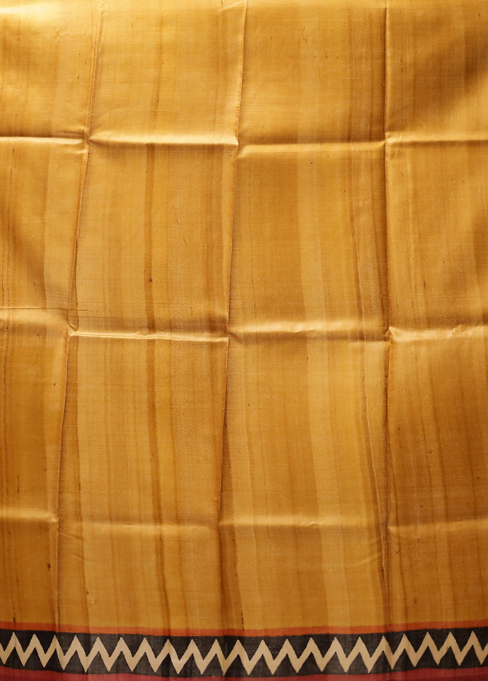 Cream Handloom Tussar Pure Silk Saree With Blouse Piece