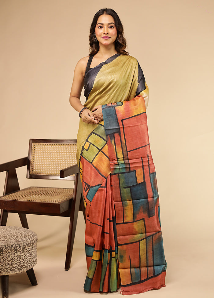 Maroon Handloom Tussar Pure Silk Saree With Blouse Piece