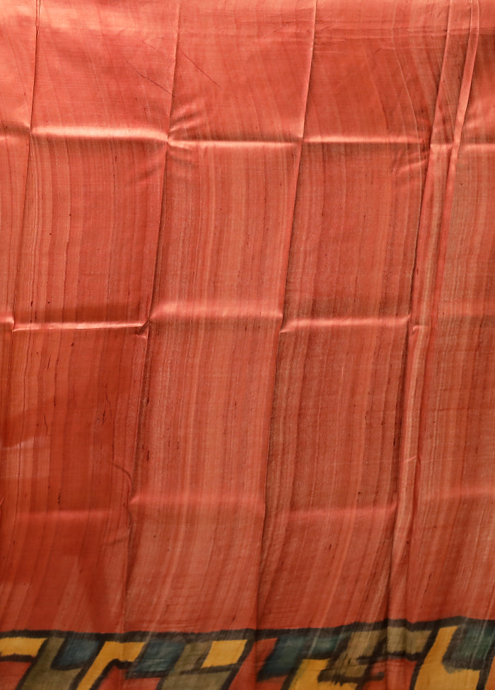 Maroon Handloom Tussar Pure Silk Saree With Blouse Piece