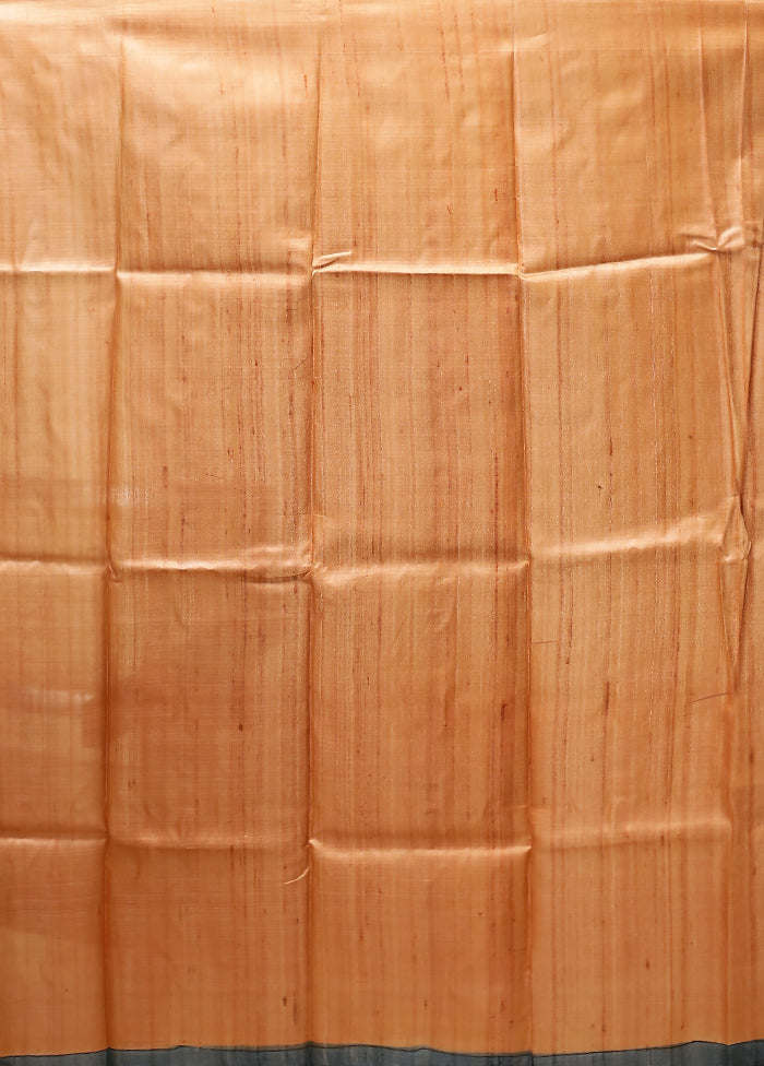 Brown Handloom Tussar Pure Silk Saree With Blouse Piece