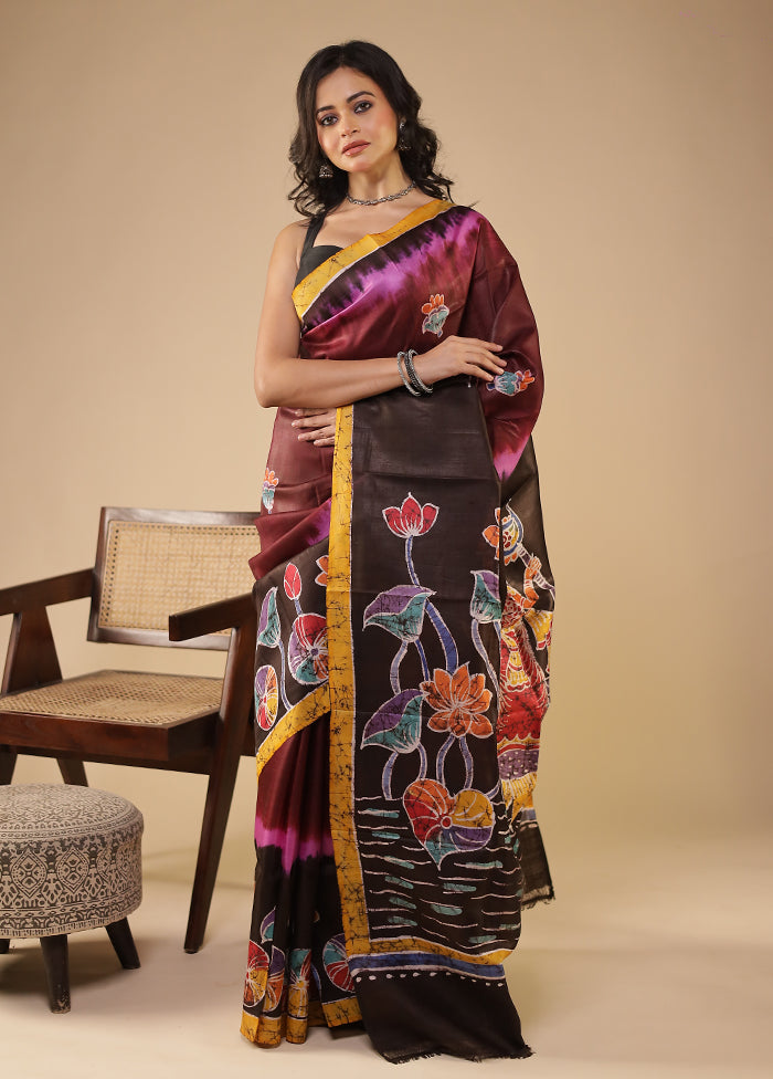 Multicolor Printed Pure Silk Saree With Blouse Piece