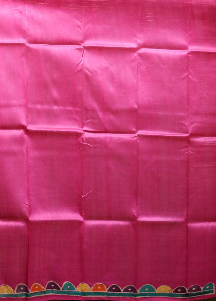 Pink Printed Pure Silk Saree Without Blouse Piece