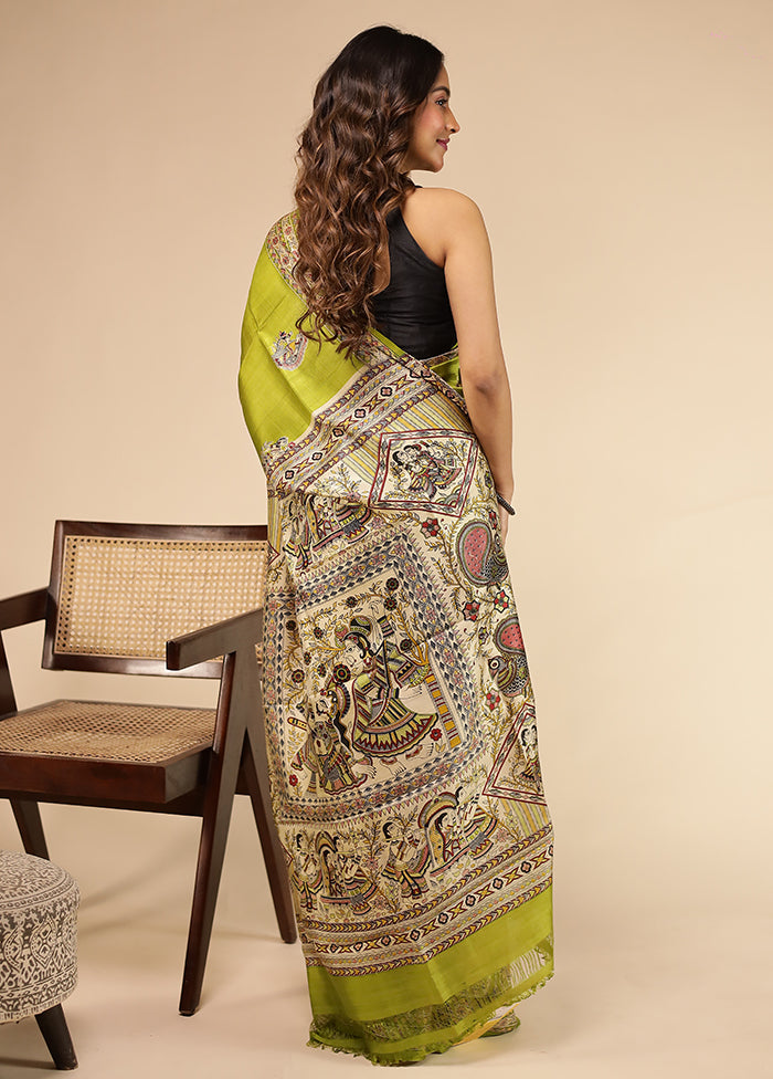 Green Printed Pure Silk Saree Without Blouse Piece