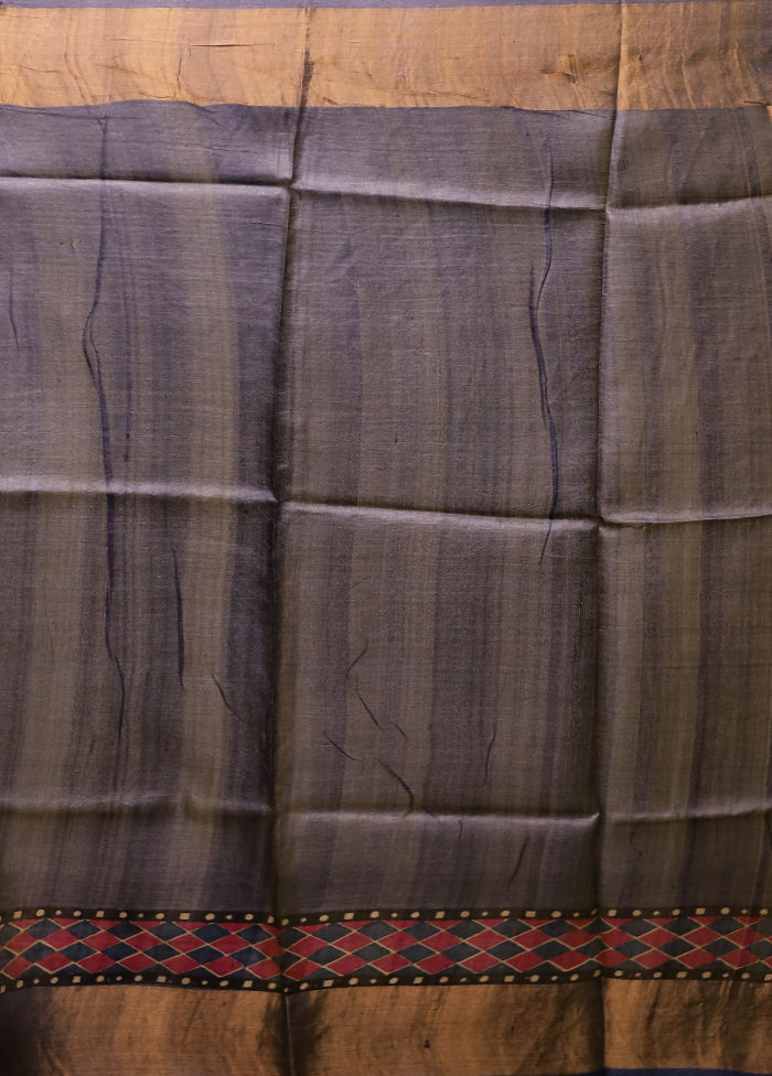 Cream Handloom Tussar Pure Silk Saree With Blouse Piece