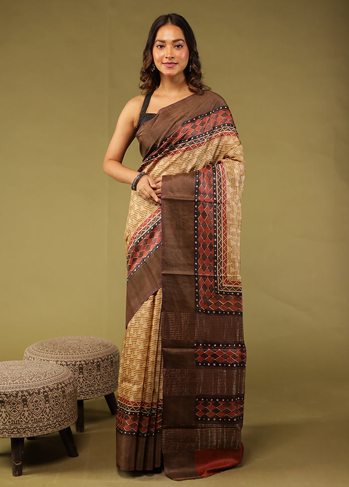 Multicolor Handloom Tussar Pure Silk Saree With Blouse Piece