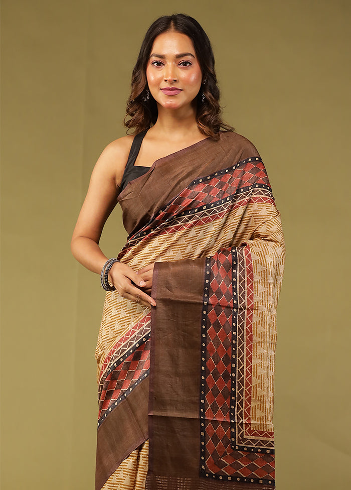 Multicolor Handloom Tussar Pure Silk Saree With Blouse Piece