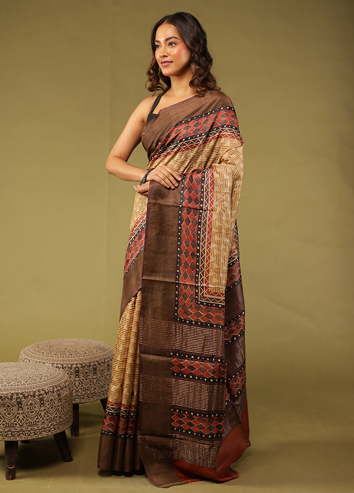 Multicolor Handloom Tussar Pure Silk Saree With Blouse Piece