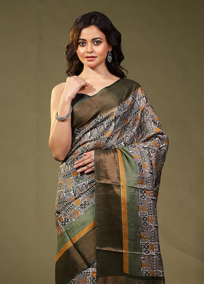 Green Tussar Silk Saree With Blouse Piece