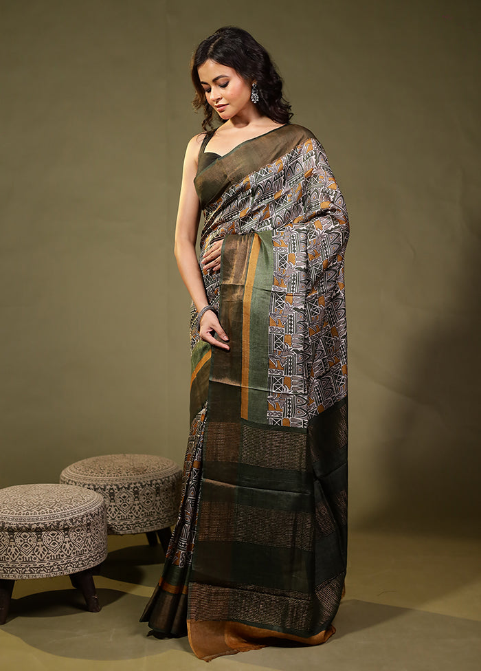 Green Tussar Silk Saree With Blouse Piece