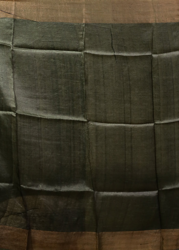 Green Tussar Silk Saree With Blouse Piece