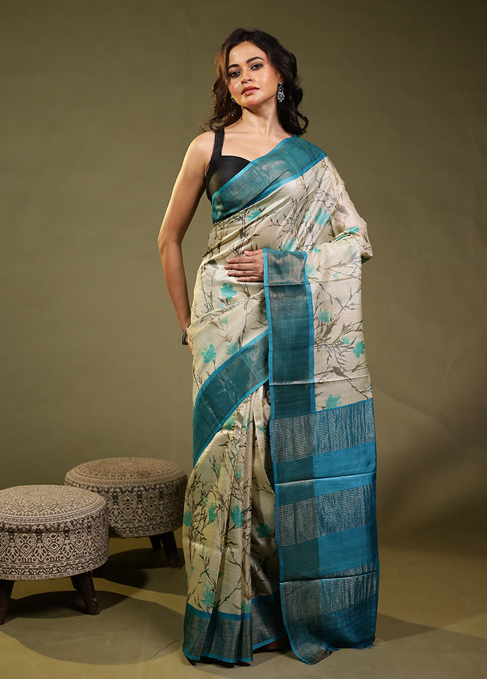 Purple Handloom Tussar Pure Silk Saree With Blouse Piece