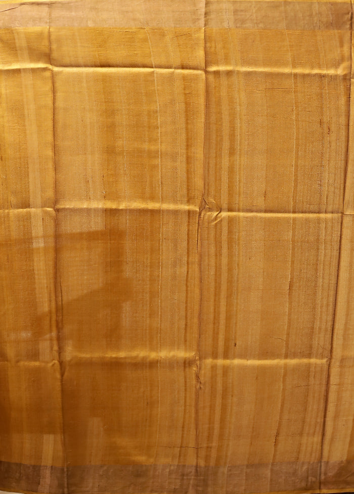 Yellow Handloom Tussar Pure Silk Saree With Blouse Piece