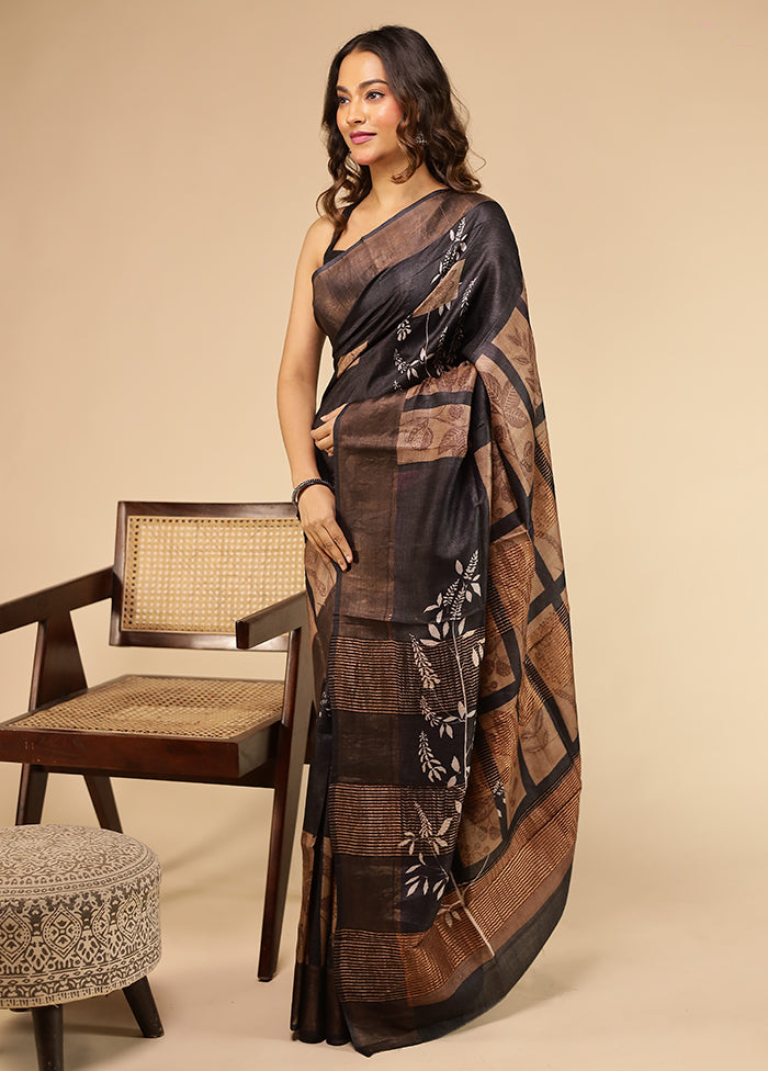 Purple Handloom Tussar Pure Silk Saree With Blouse Piece