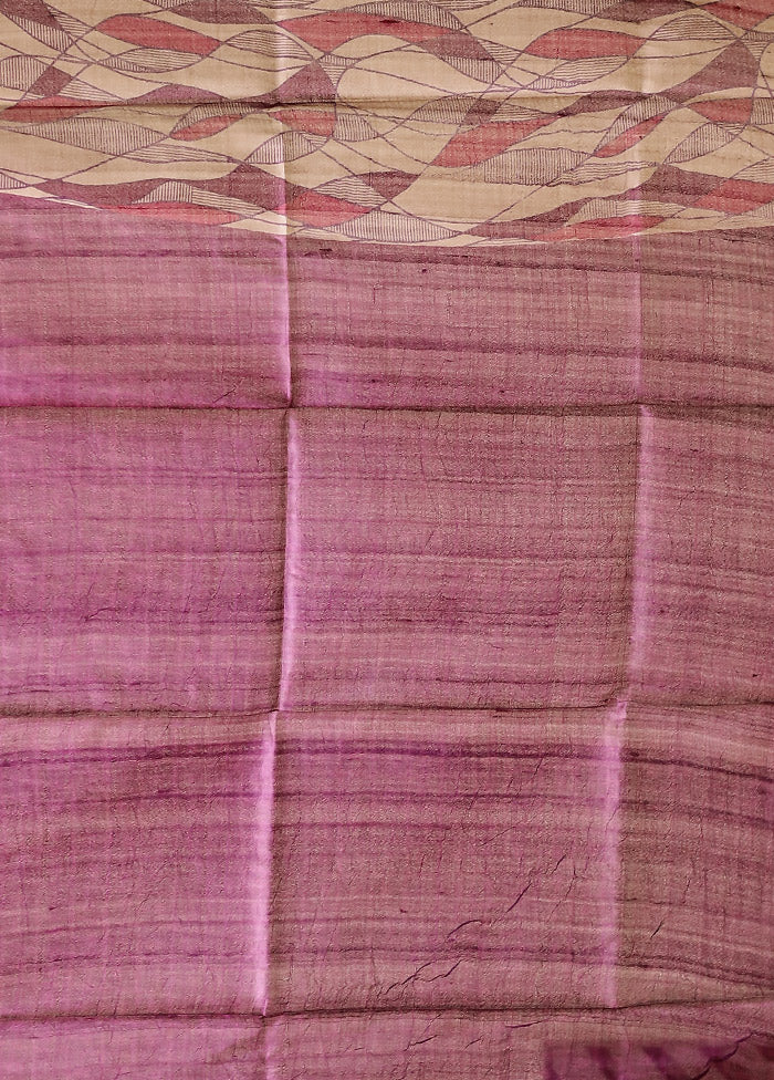 Cream Handloom Tussar Pure Silk Saree With Blouse Piece