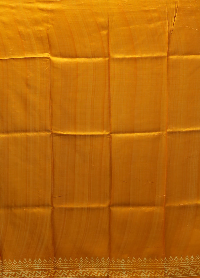 Yellow Printed Pure Silk Saree Without Blouse Piece