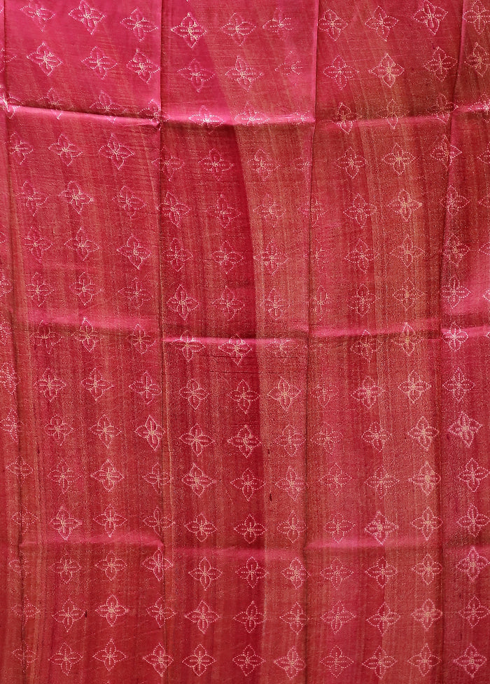 Pink Handloom Tussar Pure Silk Saree With Blouse Piece