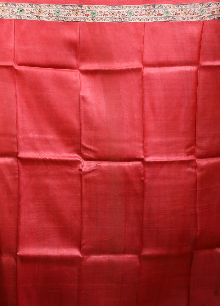 Pink Handloom Tussar Pure Silk Saree With Blouse Piece
