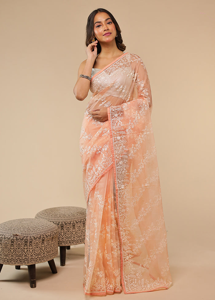 Pink Organza Saree With Blouse Piece