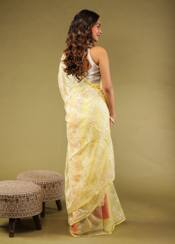 Yellow Organza Saree With Blouse Piece