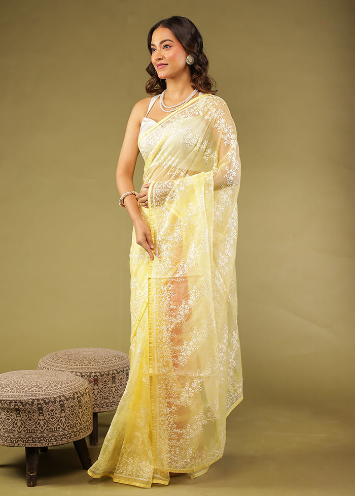 Yellow Organza Saree With Blouse Piece