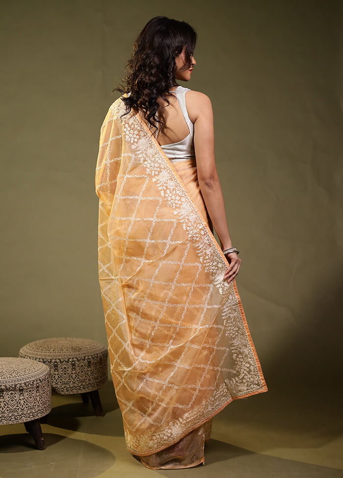 Orange Organza Saree With Blouse Piece