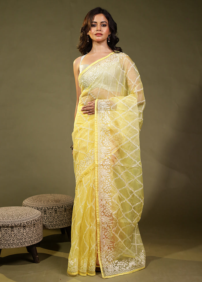 Yellow Organza Saree With Blouse Piece