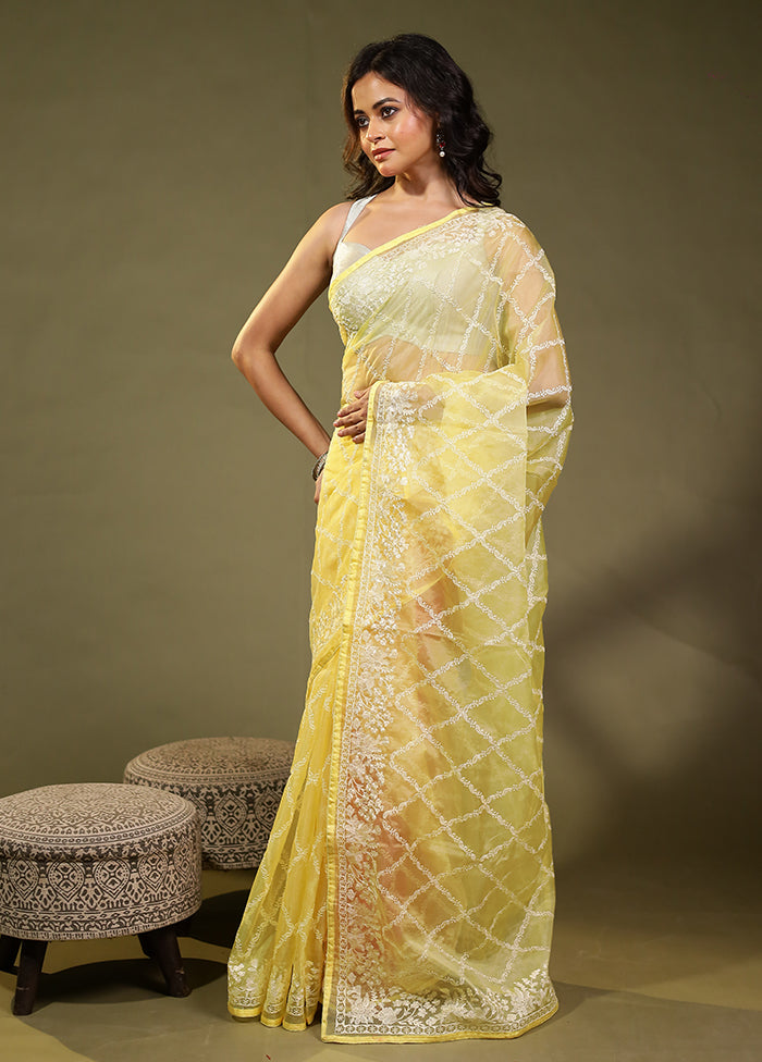 Yellow Organza Saree With Blouse Piece