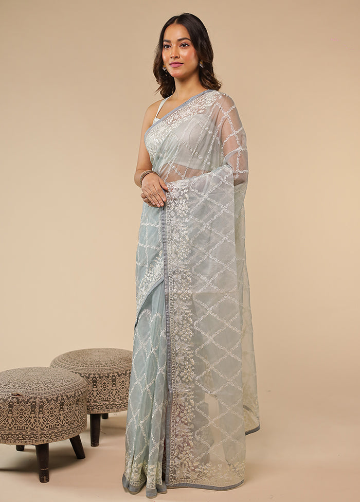 Grey Organza Saree With Blouse Piece