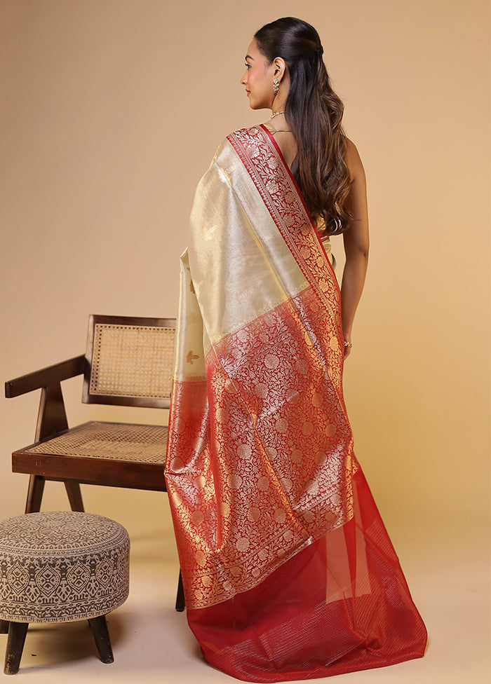 Cream Tissue Silk Saree With Blouse Piece