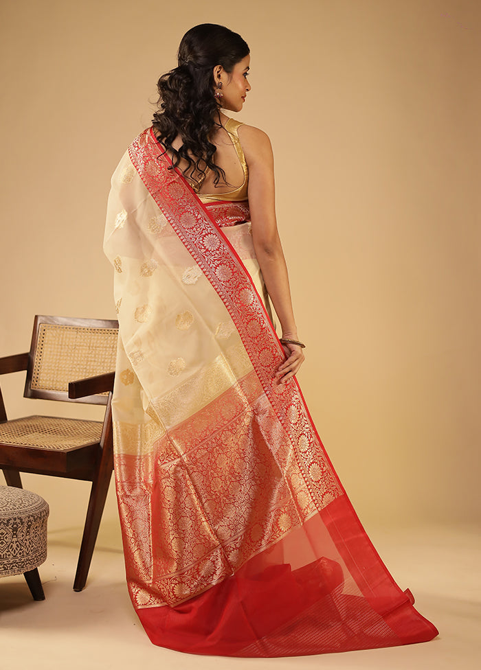 Cream Organza Saree With Blouse Piece