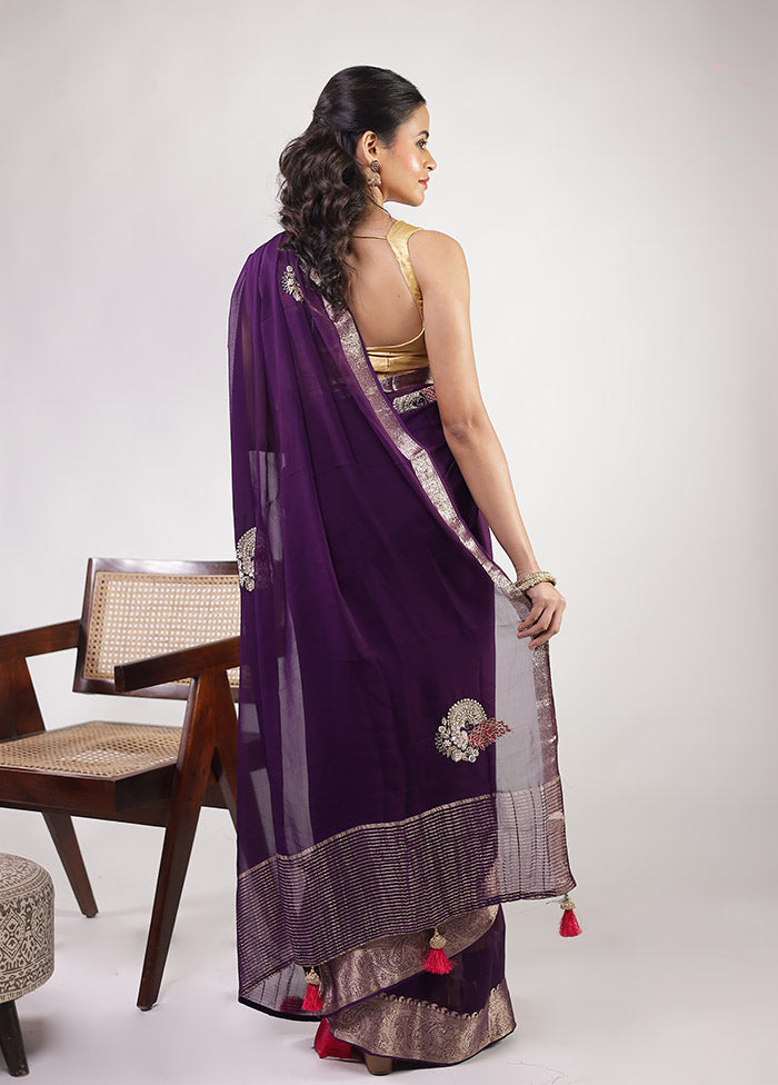 Purple Georgette Saree With Blouse Piece