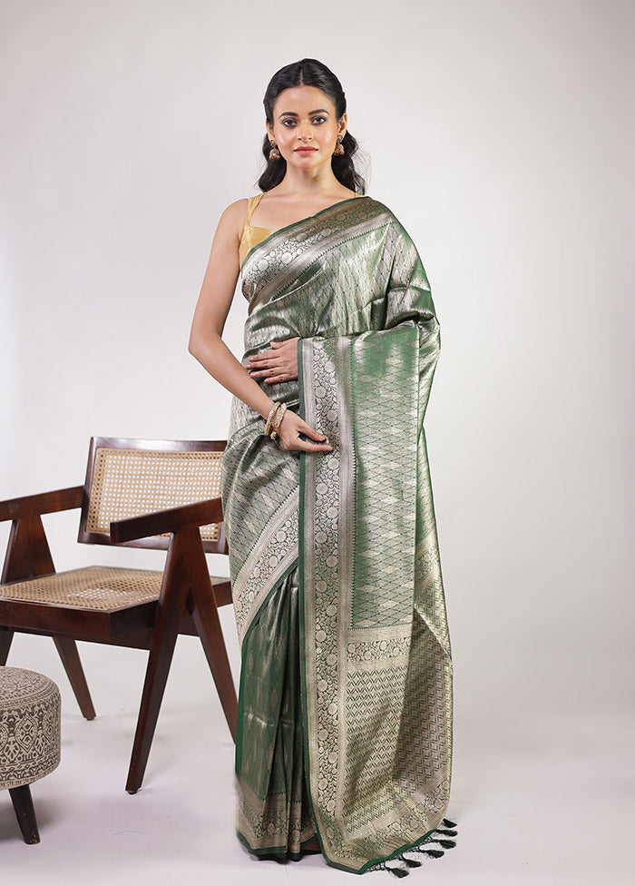 Green Dupion Silk Saree With Blouse Piece