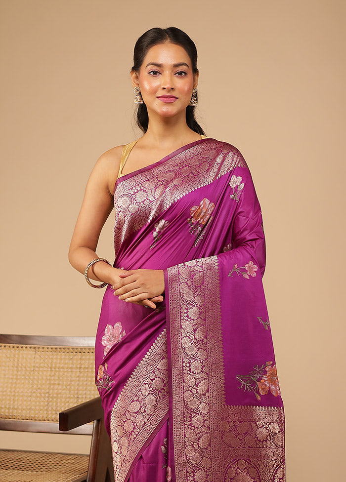 Purple Dupion Silk Saree With Blouse Piece