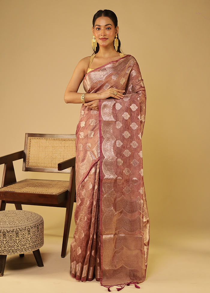 Peach Tissue Silk Saree With Blouse Piece
