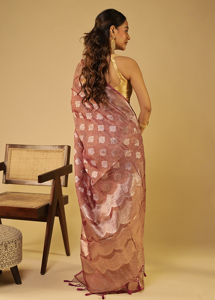 Peach Tissue Silk Saree With Blouse Piece