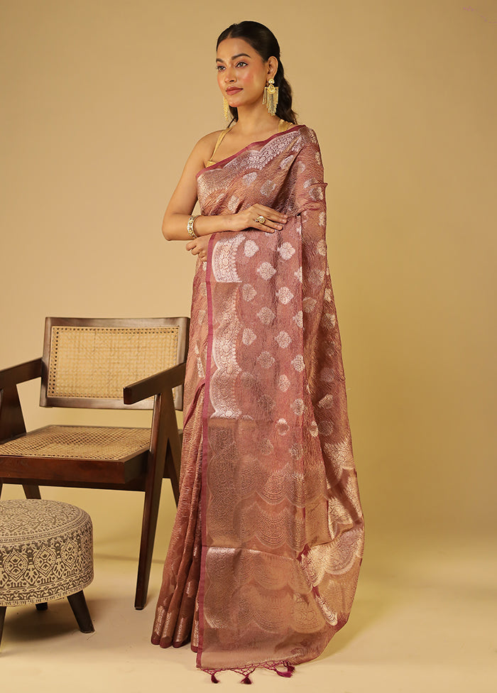 Peach Tissue Silk Saree With Blouse Piece