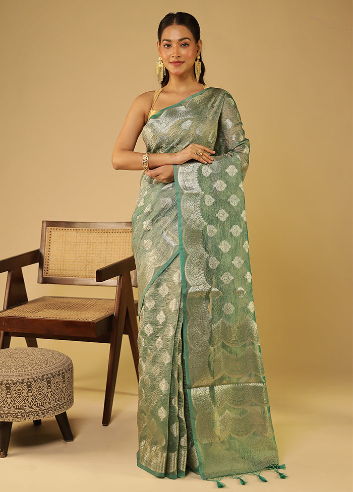 Green Tissue Silk Saree With Blouse Piece