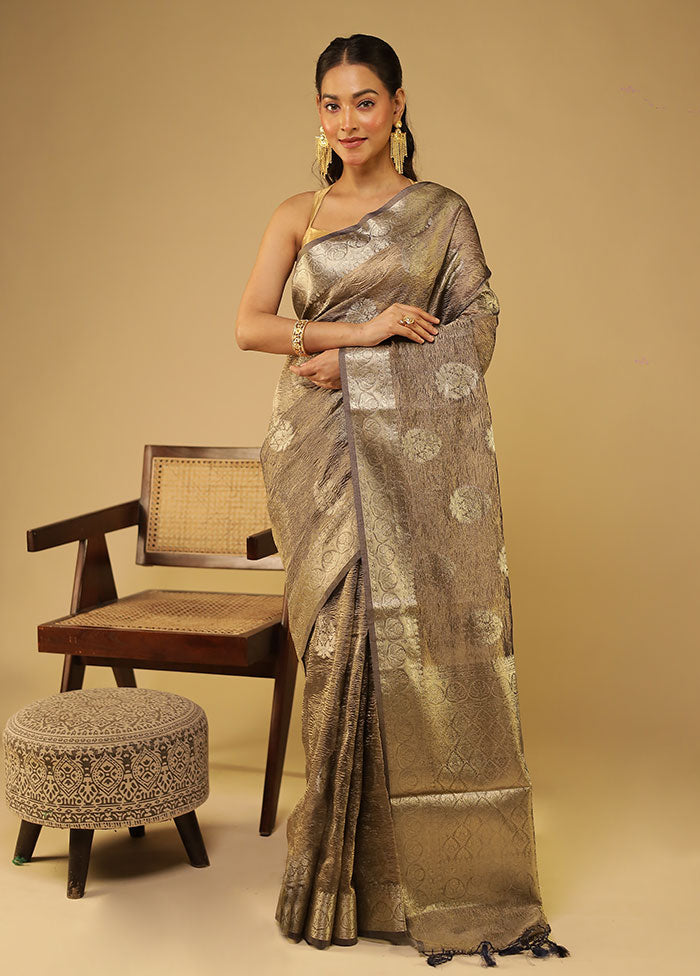 Grey Tissue Silk Saree With Blouse Piece