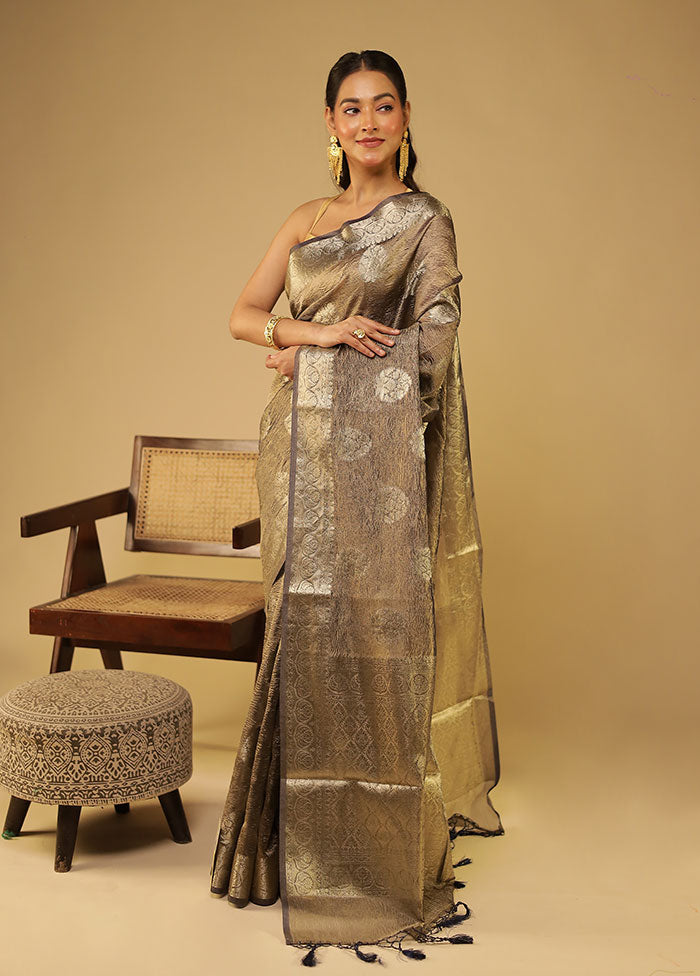 Grey Tissue Silk Saree With Blouse Piece