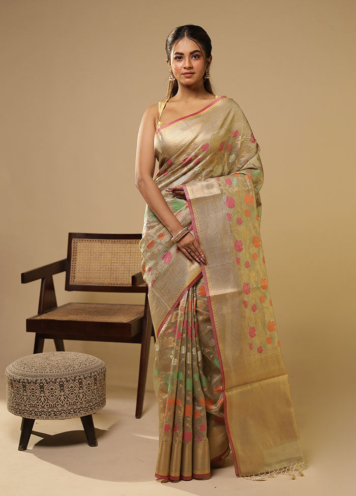 Green Tissue Silk Saree With Blouse Piece