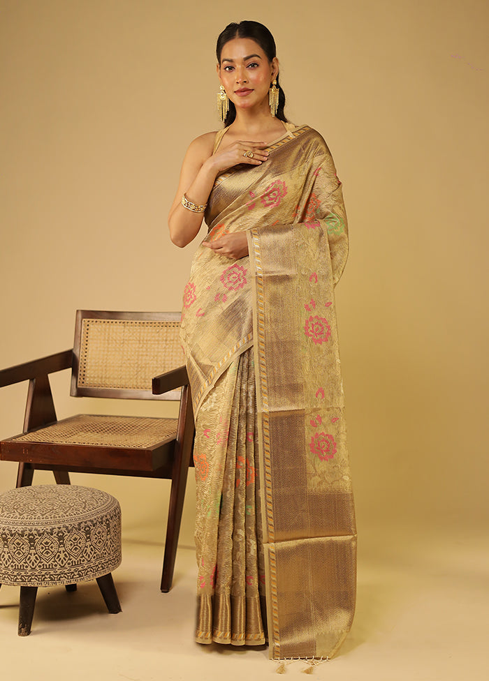 Cream Tissue Silk Saree With Blouse Piece