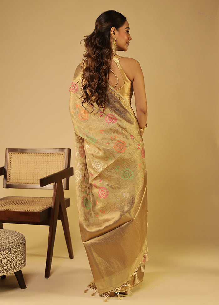Cream Tissue Silk Saree With Blouse Piece